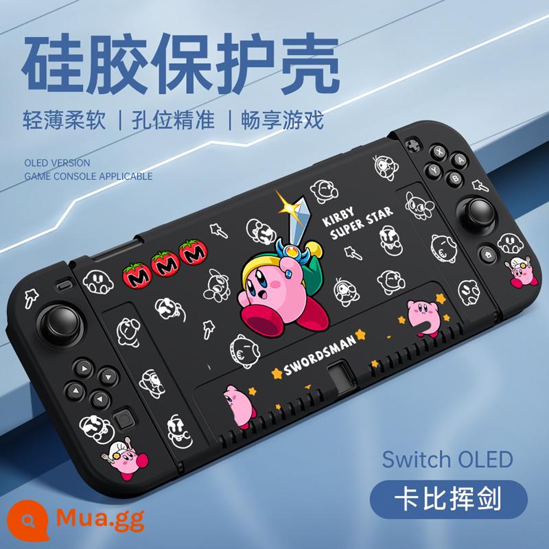 Thích hợp cho vỏ bảo vệ Nintendo switch, vỏ switcholed mới, vỏ tay cầm silicon hai mảnh, vỏ bảo vệ NS, đế cắm OLED, vỏ mềm lưu trữ bảng điều khiển trò chơi riêng biệt - chuyển đổi OLED√vỏ mềm lỗ mịn mới được nâng cấp✦[Đêm đen-Kirby vung kiếm]★ mũ miễn phí