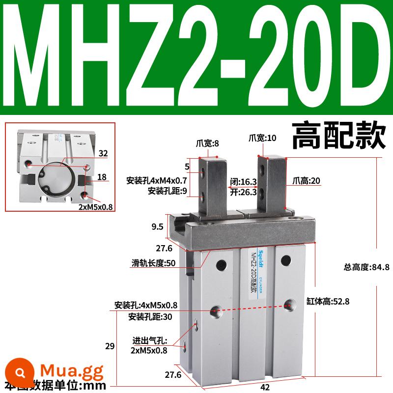 MHZL2 Bộ điều khiển xi lanh ngón tay bằng khí nén Bộ kẹp song song MHZ2/HFZ-10d16D20D25D32D1 - Cấu hình cao MHZ2-20D