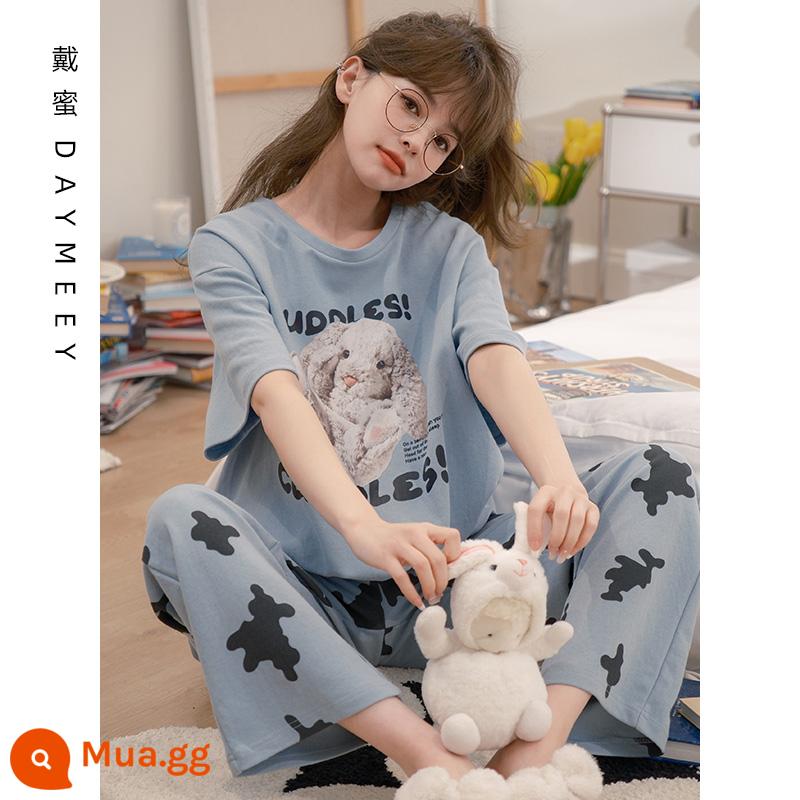 Bộ đồ ngủ mùa xuân và mùa thu của phụ nữ mùa hè cotton mỏng quần ngắn tay phù hợp với mùa hè phiên bản Hàn Quốc của ins nụ cười lỏng lẻo dịch vụ tại nhà - L9014