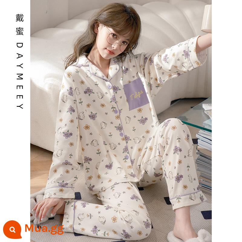 Bộ đồ ngủ nữ xuân thu lưới dài tay cotton nguyên chất màu đỏ thu đông mới 2023 có thể mặc bên ngoài bộ đồ mặc nhà mùa hè - L30005