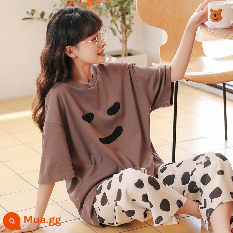 Bộ đồ ngủ mùa xuân và mùa thu của phụ nữ mùa hè cotton mỏng quần ngắn tay phù hợp với mùa hè phiên bản Hàn Quốc của ins nụ cười lỏng lẻo dịch vụ tại nhà - L9006