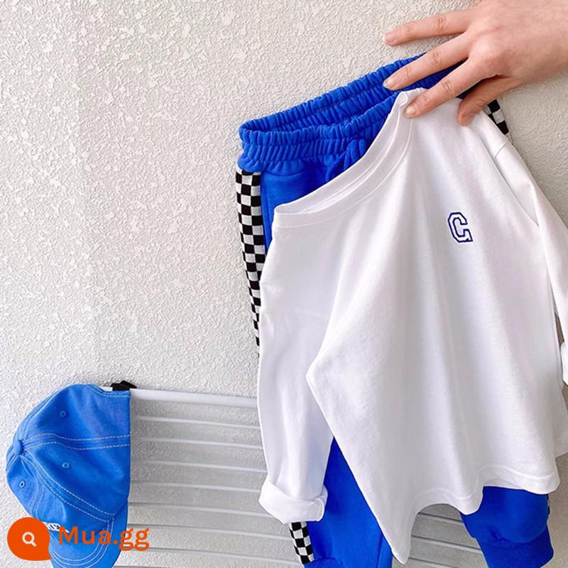 Áo thun dài tay cotton nguyên chất cho bé trai và bé gái mùa xuân thu 2023 phong cách mới áo sơ mi xếp lớp bên trong cho bé vừa và nhỏ - Chữ G màu trắng