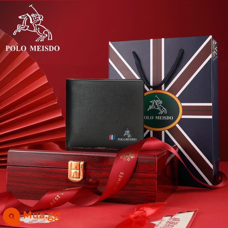 Ví nam polo của Anh Ralph Lauren ngắn lớp trên cùng bằng da bò ví thương hiệu nổi tiếng thời trang ví gấp nhiều thẻ màu nâu - [SF Express] PL8602170-1 với hộp quà tặng bằng gỗ nguyên khối