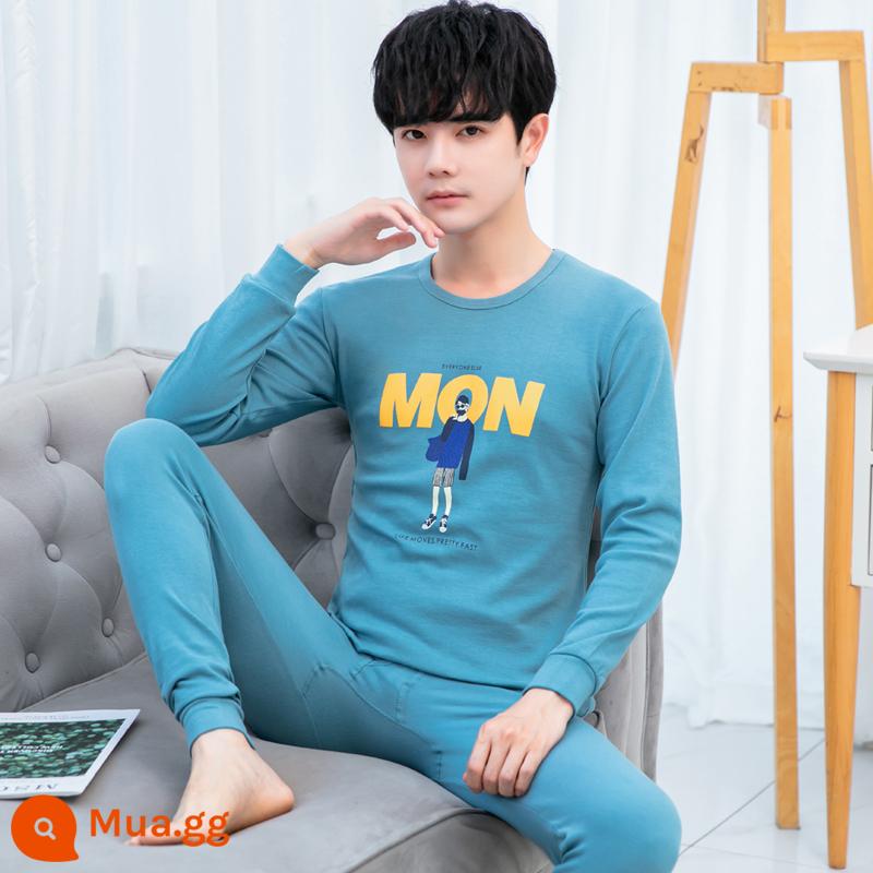 Bộ quần áo thu đông bằng cotton nguyên chất dành cho nam quần lót vệ sinh dành cho học sinh trung học cơ sở và trung học phổ thông cotton ấm áo len cotton mỏng phần - cậu bé kính râm