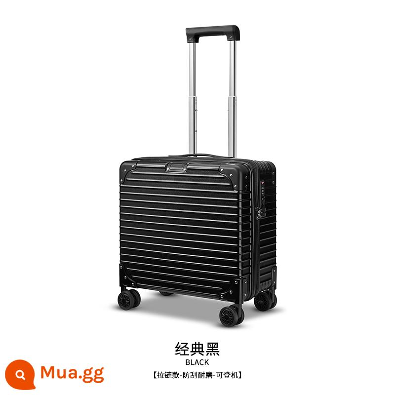 Langke Hành lý 18 inch cho nữ Hộp nhỏ có thể lên máy bay Máy bay hạng nhẹ 20 inch Hộp đựng xe đẩy khung nhôm du lịch 16 inch - Obsidian đen [kiểu khóa kéo]