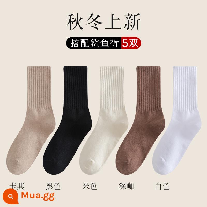 Vớ nữ ống giữa thu đông ins thủy triều kèm quần cá mập áo khoác ngoài ống dài vớ cotton không xương Plus nhung dày dặn mùa đông - Kiểu dáng thông thường không xương-kaki+đen+be+cà phê đậm+trắng