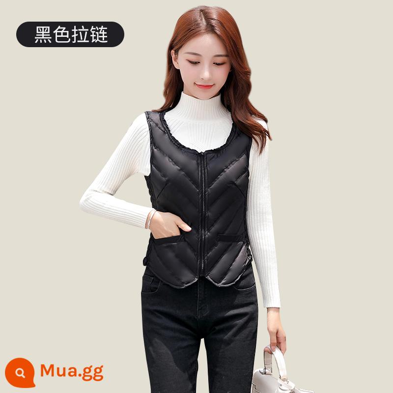 Áo vest nữ 2023 phong cách mới áo vest mỏng bên trong mặc ấm áp và bó sát nữ đáy lót kẹp ngựa mùa đông - dây kéo đen