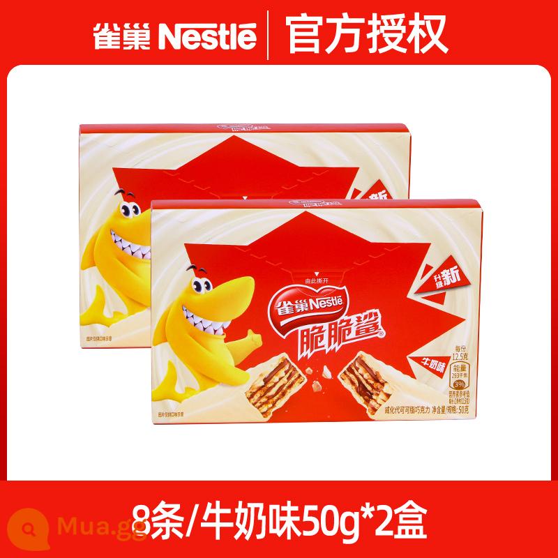 Nestle Bánh quy wafer cá mập giòn Sandwich Sô cô la Hương vị hỗn hợp Net Red Đồ ăn nhẹ giải trí cho năm mới Spree - [8 món] Hương sữa tổng cộng 50g*2 hộp