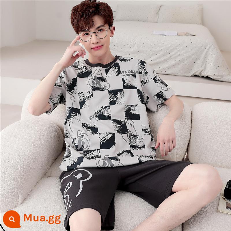 Bộ đồ ngủ nam mùa hè cotton nguyên chất ngắn tay ngắn tay phần mỏng cộng với kích thước mùa xuân và mùa hè nam giới có thể mặc bộ quần áo dịch vụ tại nhà - WB tay ngắn 1316