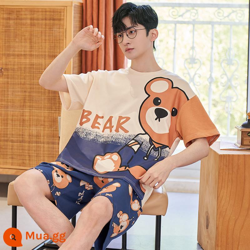 Bộ Đồ Ngủ Nam Ngắn Tay Cotton Mỏng Phần Hoạt Hình Mùa Hè Thanh Thiếu Niên Có Thể Mặc Nam Plus Kích Thước Homewear Phù Hợp Với - Tay áo ngắn XY 739