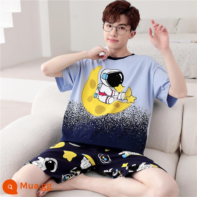 Bộ đồ ngủ nam mùa hè cotton nguyên chất ngắn tay ngắn tay phần mỏng cộng với kích thước mùa xuân và mùa hè nam giới có thể mặc bộ quần áo dịch vụ tại nhà - WB tay ngắn 1320