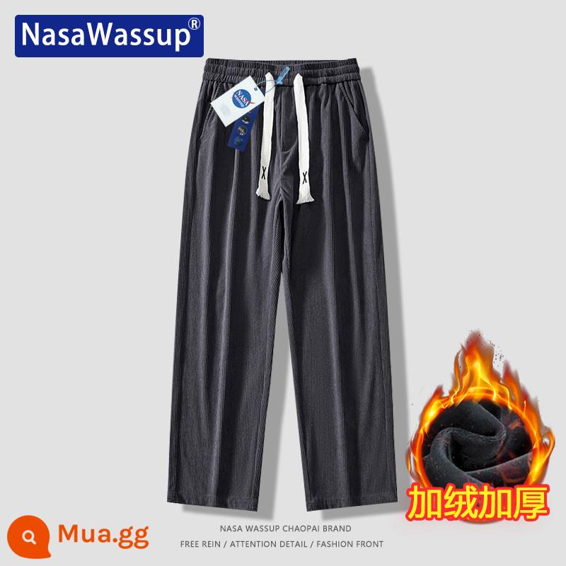 Nasa Wassup thẳng quần âu nam và nữ xếp nếp rời lau quần tây quần Plus nhung quần thể thao - 8802-nhung-xám đậm