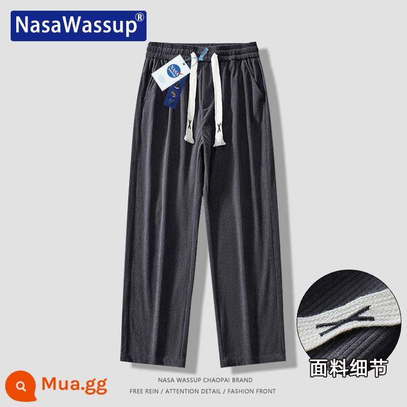 Nasa Wassup thẳng quần âu nam và nữ xếp nếp rời lau quần tây quần Plus nhung quần thể thao - 8802-Xám đậm [Xuân Thu]