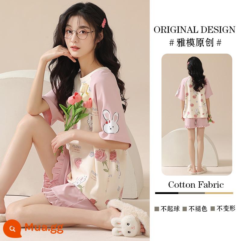 Bộ đồ ngủ nữ mùa hè xuân thu ngắn tay cotton nguyên chất 2023 váy ngủ cỡ lớn mới 100% cotton phục vụ tại nhà - Z28826 người mẫu nữ