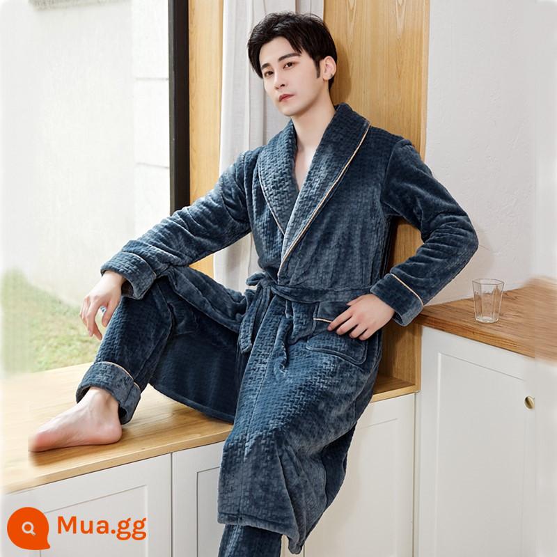 Áo choàng nam của Pyjamas vào mùa thu và mùa đông Phiên bản dài của san hô dày lên cộng với áo choàng tắm nhung mùa đông với quần - Áo choàng + quần nam 216 Phnom Penh