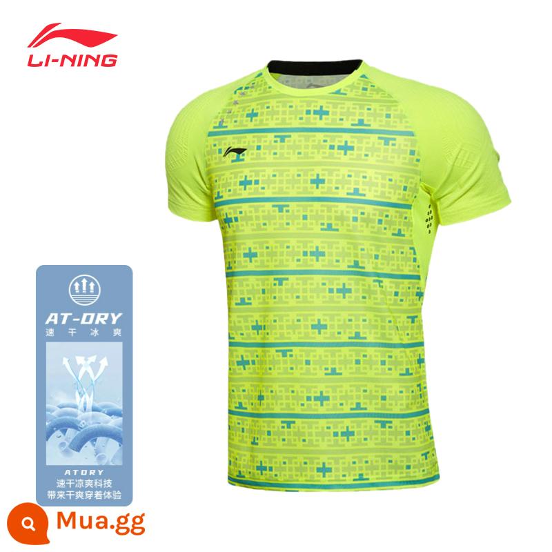 Áo thun nam ngắn tay Li Ning quần áo nhanh khô nửa tay thể thao mùa hè chạy băng lụa cầu lông phù hợp với nam người mẫu - Màu xanh huỳnh quang [Áo thi đấu cầu lông thoáng khí và thấm mồ hôi nhanh khô AT DRY]