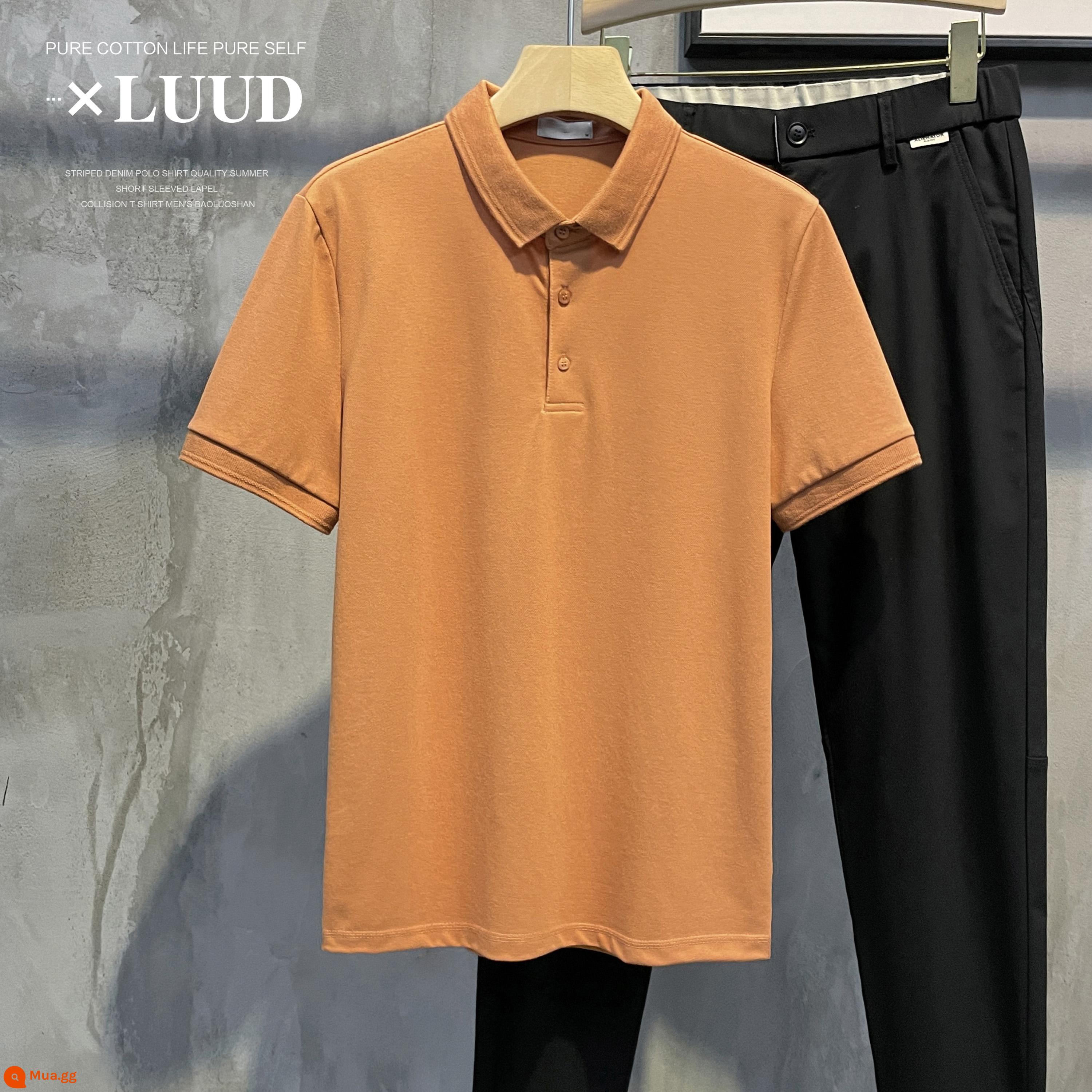 LUUD Modilan màu mới áo sơ mi POLO có ve áo piqué cotton ngắn tay nam giản dị cho tất cả các trận đấu slim Ralph Lauren polo top - Cam quýt