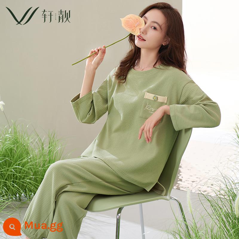 Bộ đồ ngủ nữ 2023 phong cách mùa thu mới mùa xuân và mùa thu cotton mỏng dài tay màu trắng phục vụ tại nhà mùa xuân và mùa hè có thể mặc bên ngoài bộ đồ - 62456 Xanh Matcha [Bánh quế] [100% Cotton]