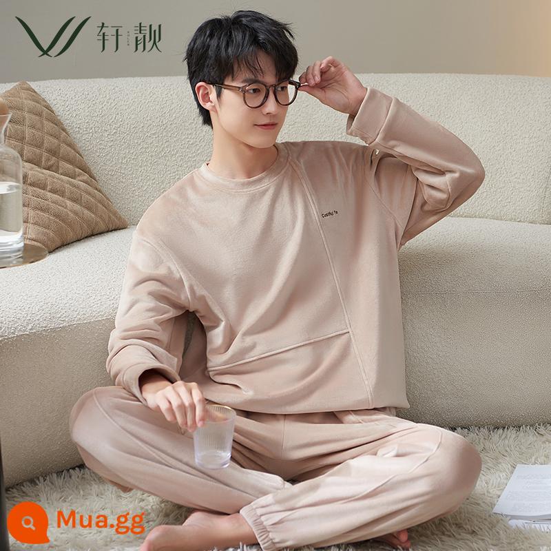 Bộ đồ ngủ nam thu đông nhung đảo ấm tay dài nhung san hô phục vụ tại nhà xuân thu mẫu dày Plus nhung size lớn phù hợp - 72254 quả mơ