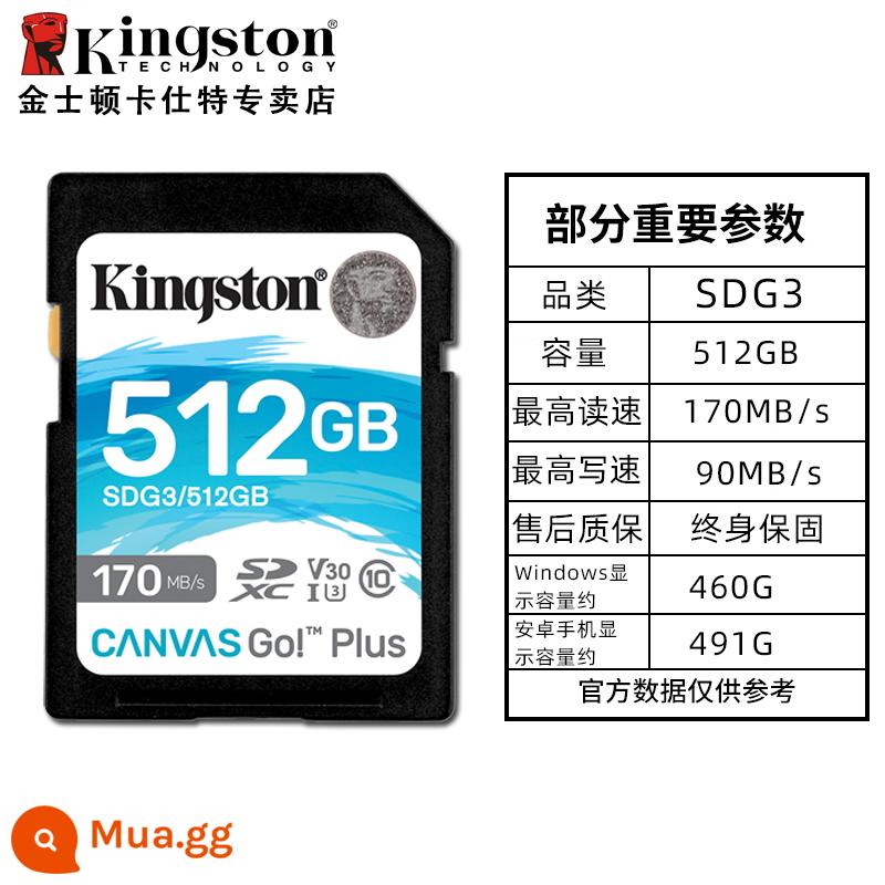 Camera KingstonSD 512g giám sát 256 camera 128 một mắt 64 thẻ lưu trữ camera 32G kỹ thuật số - [170 MB/giây]SDG3/512GB