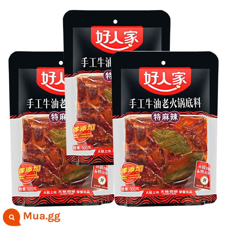 Cơ sở súp lẩu Haorenjia 500g Bơ làm thủ công Old Cay nhẹ Thêm cay Gia vị cay Tứ Xuyên Thành phần lẩu chính thức Cửa hàng Flagship - 500g siêu cay 3 túi + 5 túi nước chấm