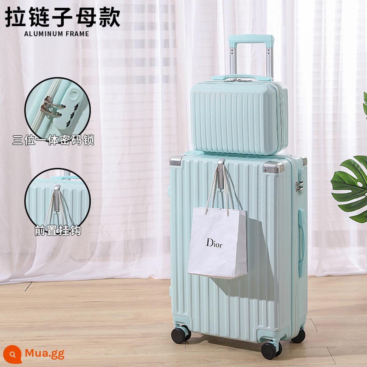 Vali Hành Lý Cho Nữ 2023 Mới 20 Inch Nhỏ Nhẹ Xe Đẩy Trường Hợp Sinh Viên Mật Khẩu Du Lịch Bao Da Cho Nam Dung Tích Lớn - Dây kéo móc màu xanh bạc hà/dây kéo