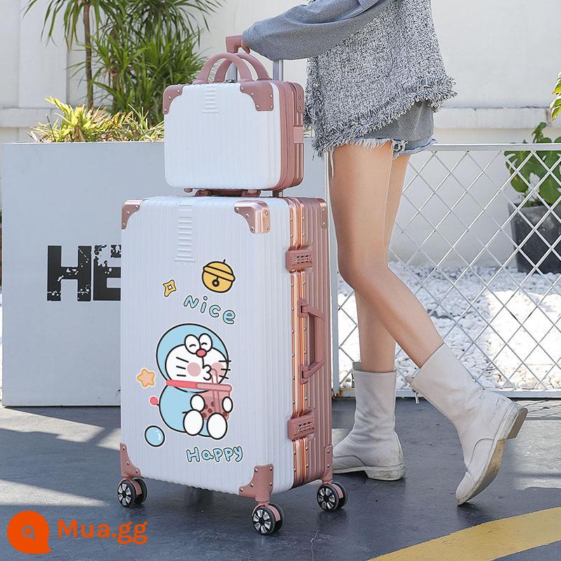 Vali Nữ 2022 Mới 20 Inch Xe Đẩy Nhỏ Sinh Viên Du Lịch Mật Khẩu Bao Da Nam Công Suất Lớn Bền Đẹp - Khung Nhôm Mẹ Con Trắng + Vàng/Trà Sữa Xanh Béo