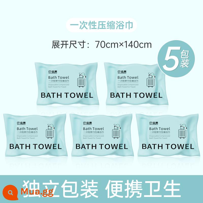 5 gói khăn tắm nén, khăn du lịch dùng một lần, đóng gói riêng lẻ, bông nguyên chất, dày và to, đồ dùng khách sạn, xách tay - Lớn hơn và dày hơn [Khăn tắm nén 5 gói-Xanh muối biển] 70*140cm