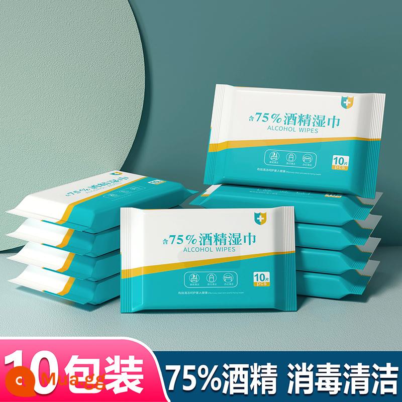 Khăn lau cồn 75 độ túi nhỏ xách tay 10 gói khử trùng học sinh và trẻ em khăn ướt khử trùng xách tay 75% - 10 gói