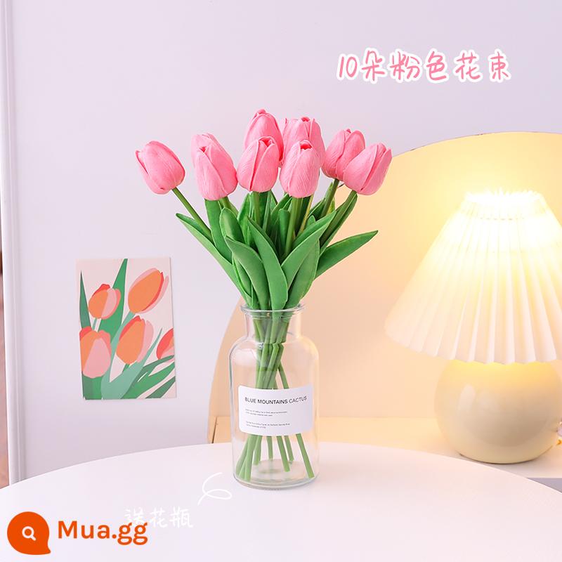 Tulip hoa giả mô phỏng hoa trang trí trang trí nhà phòng ngủ phòng khách bàn ăn sắp xếp khô bó hoa đạo cụ chụp ảnh - Mười bông hoa hồng (kèm bình)