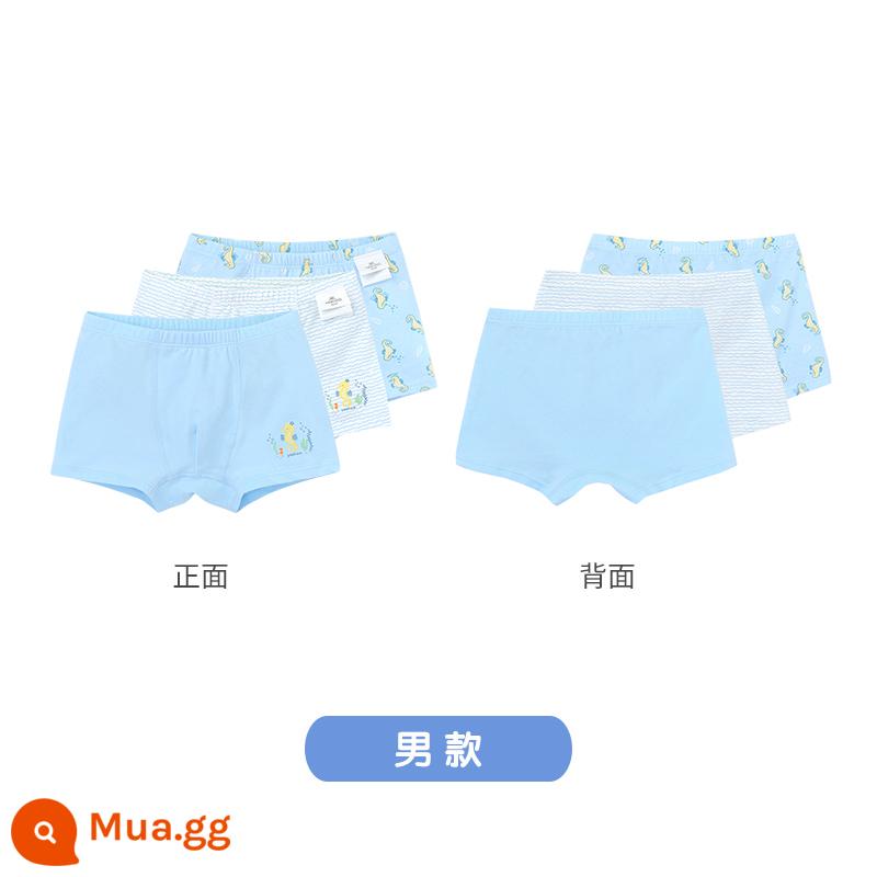 Quần lót boxer trẻ em của Anh dành cho bé gái bé trai Quần lót boxer cho trẻ trung và lớn thoáng khí không có PP kháng khuẩn - Gói 3 món Haima (nam)