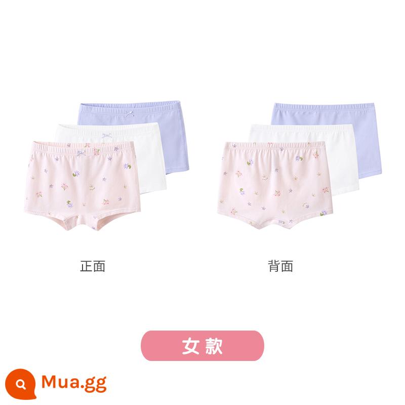 Quần lót boxer trẻ em của Anh dành cho bé gái bé trai Quần lót boxer cho trẻ trung và lớn thoáng khí không có PP kháng khuẩn - Gói 3 viên bạc hà kháng khuẩn (nữ)