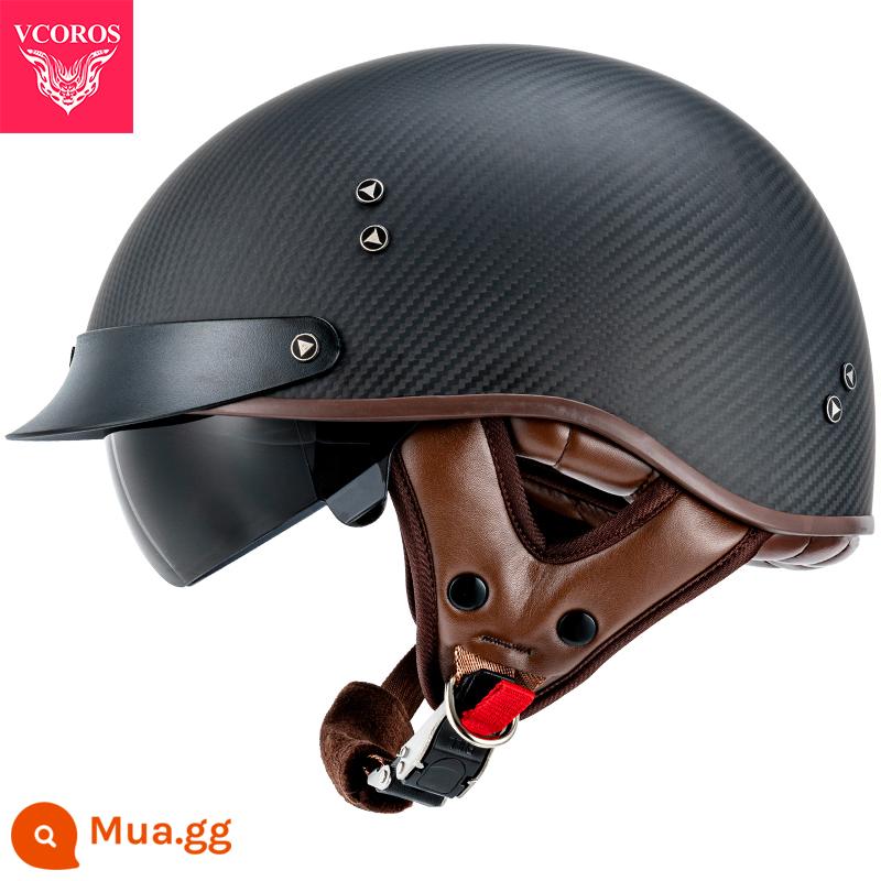 Ý VCOROS Sợi Carbon Xe Máy Nam Nữ Retro Xe Máy Mùa Hè Harley Mũ Bảo Hiểm Nửa Muỗng Mũ Bảo Hiểm - F-02C-sợi carbon đen mờ