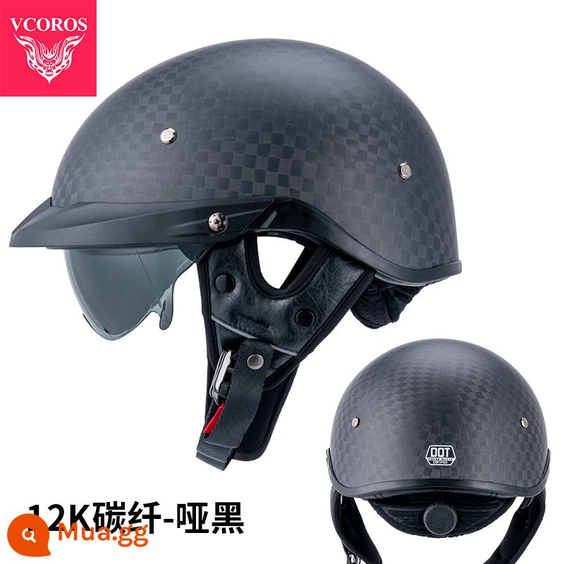 Ý VCOROS Sợi Carbon Xe Máy Nam Nữ Retro Xe Máy Mùa Hè Harley Mũ Bảo Hiểm Nửa Muỗng Mũ Bảo Hiểm - P118-12K mờ (có thể điều chỉnh độ đàn hồi, khóa D đôi)