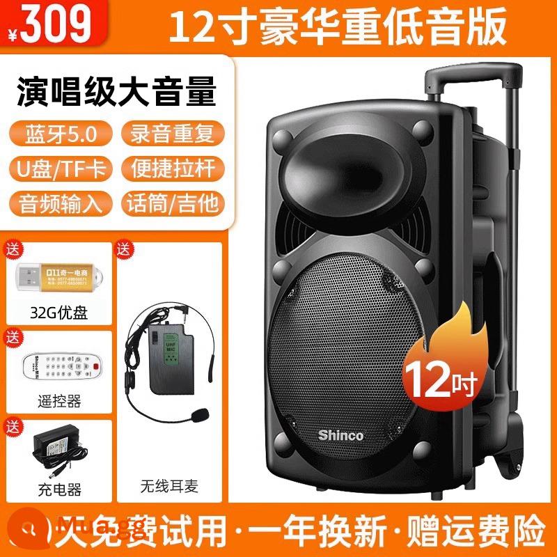 Xinke Vuông Vũ Âm Thanh Karaoke Ngoài Trời Di Động Đòn Bẩy Loa Bluetooth Có Mic Hát Loa Siêu Trầm Hiệu Suất - Loa siêu trầm hàng đầu 12 inch + 1 tai nghe không dây + Ổ flash USB 32G + điều khiển từ xa