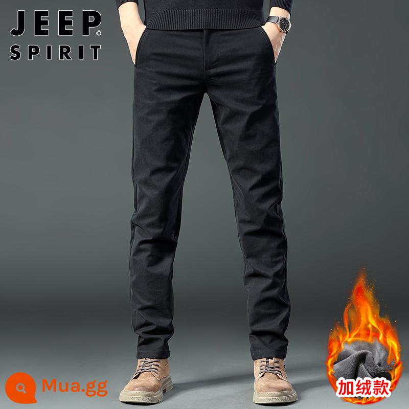 Jeep Jeep quần âu nam mùa thu đông Plus nhung cotton dày quần dài rời ấm quần nam triều - 129 đen [cộng với nhung]