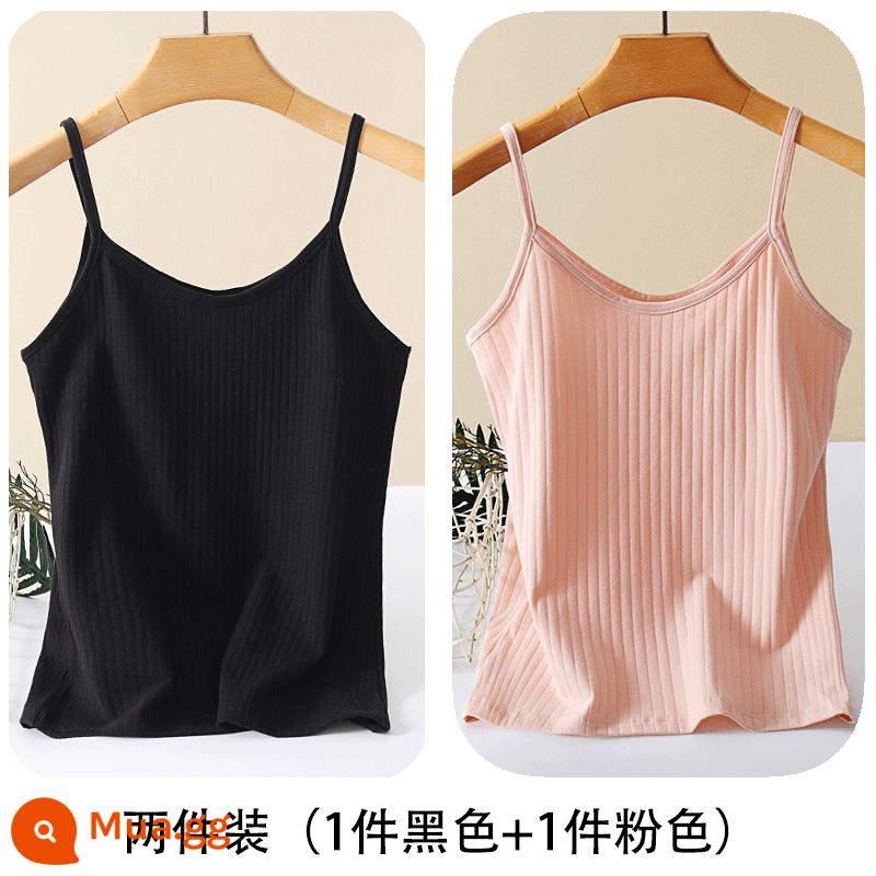 Áo yếm nhỏ cơ bản mùa hè cotton nguyên chất chống thấm dành cho nữ có dây đai đáy chống lộ màu đen cỡ lớn - Đen + hồng (2 cái)