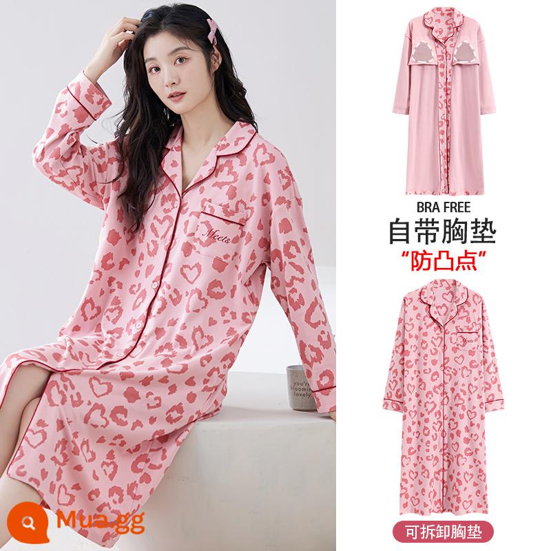 Bộ đồ ngủ cho nữ, mùa xuân thu, cotton nguyên chất dài tay có miếng đệm ngực, bộ đồ ngủ mùa thu cho bà mẹ tương lai, mẫu mùa xuân mới 2024 của phụ nữ - ZX:8862 họa tiết da báo màu hồng