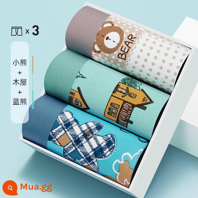 Quần Lót Bé Trai Cotton Nguyên Chất Nam Kháng Khuẩn Quần Lót Boxer Rời Size Lớn Cá Tính Hợp Thời Trang Màu Hồng Quần Lót Boxer - 3 gói - in đầy đủ 03B [kháng khuẩn 3A]