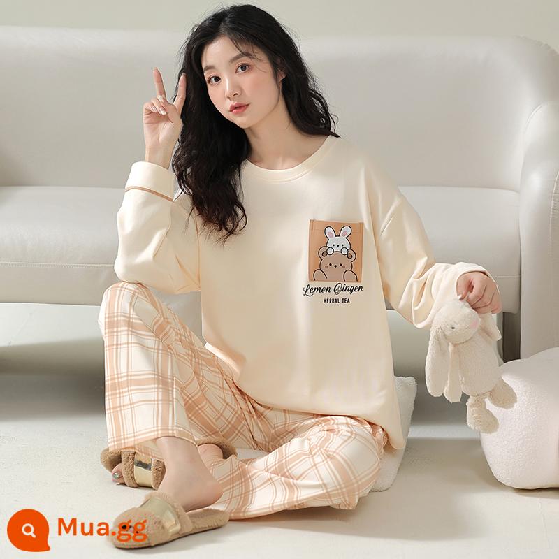 Bộ Đồ Ngủ Nữ Xuân Thu Dài Tay Cotton Nguyên Chất 2023 Mới Dễ Thương Cho Bé Gái Mùa Hè Mỏng Phong Cách Mặc Ở Nhà - 23611