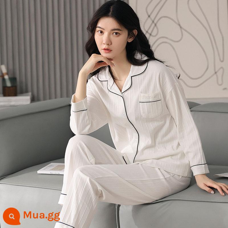 Bộ đồ ngủ cotton nữ dài tay mùa xuân và mùa thu 2023 mới mùa hè cỡ lớn có thể mặc bên ngoài bộ quần áo ở nhà dễ thương - WR3811