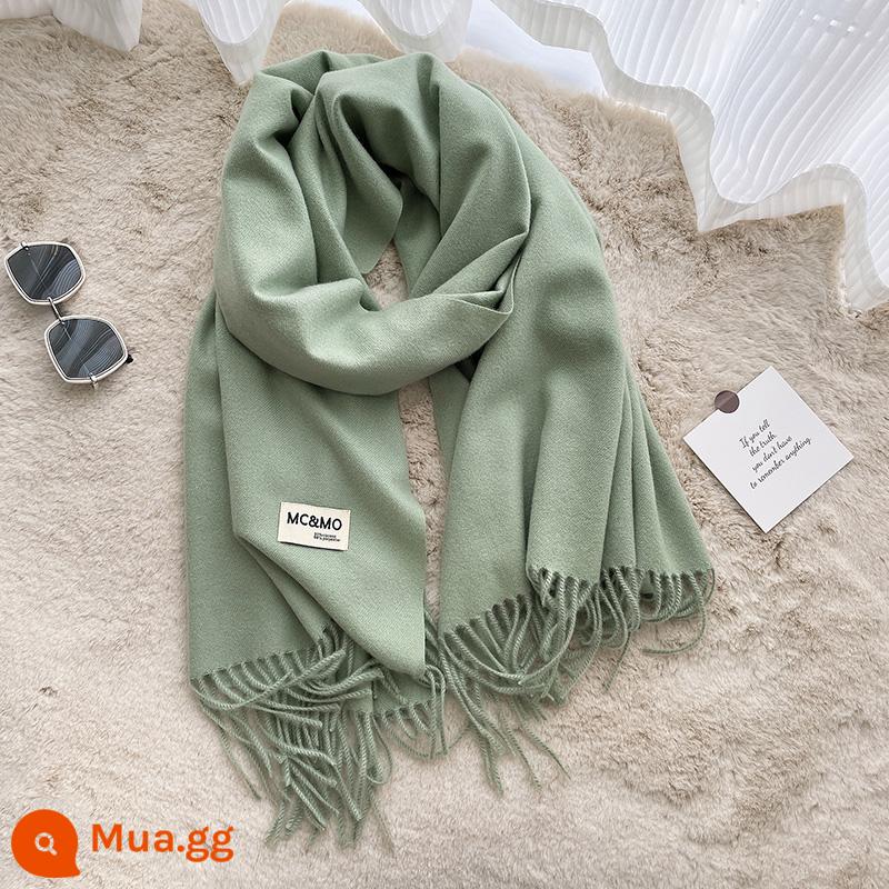 2022 mới đồng màu khăn nữ mùa đông dày giả khăn choàng cashmere đôi cặp đôi dệt kim ấm khăn đa năng - Số 25 xanh ô liu