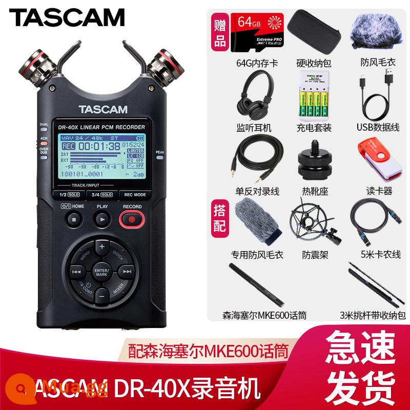 Tascam Ghi Pen DR-40X DR40X Trình trộn ghi âm nội bộ Ghi âm cơ hội Phỏng vấn Lớp học Ghi âm lớp học - Được trang bị micro Sennheiser MKE600