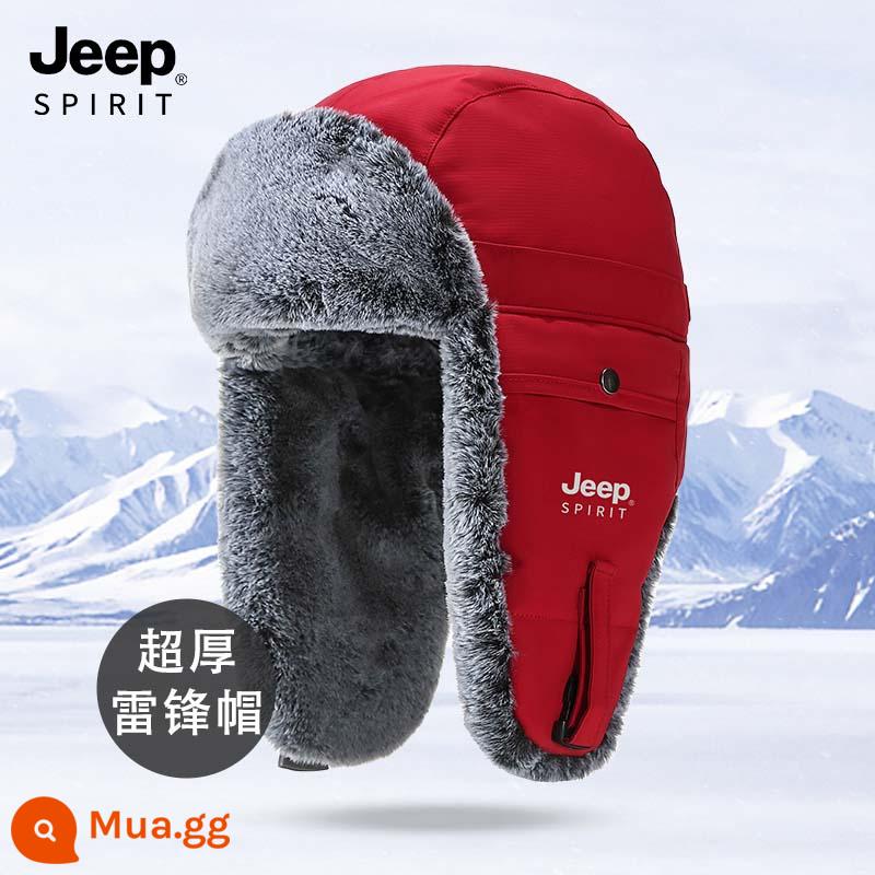 Jeep Nón Nam Mới Mùa Đông 2022 Plus Nhung Bảo Vệ Tai Ấm Nữ Lạnh Nón Mũ Cotton Lạnh Dày Lôi Phong Nón - Màu đỏ thêm dày cộng với nhung