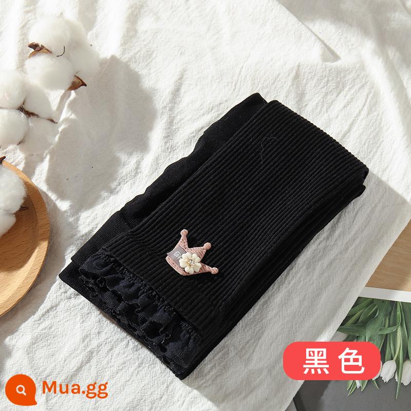 Quần trong trẻ em dành cho bé gái mùa xuân thu đông chất liệu cotton nguyên chất dày vừa phải nhung mỏng dành cho bé gái cộng với quần nhung dày bên ngoài - Đen [quần bên trong vương miện]