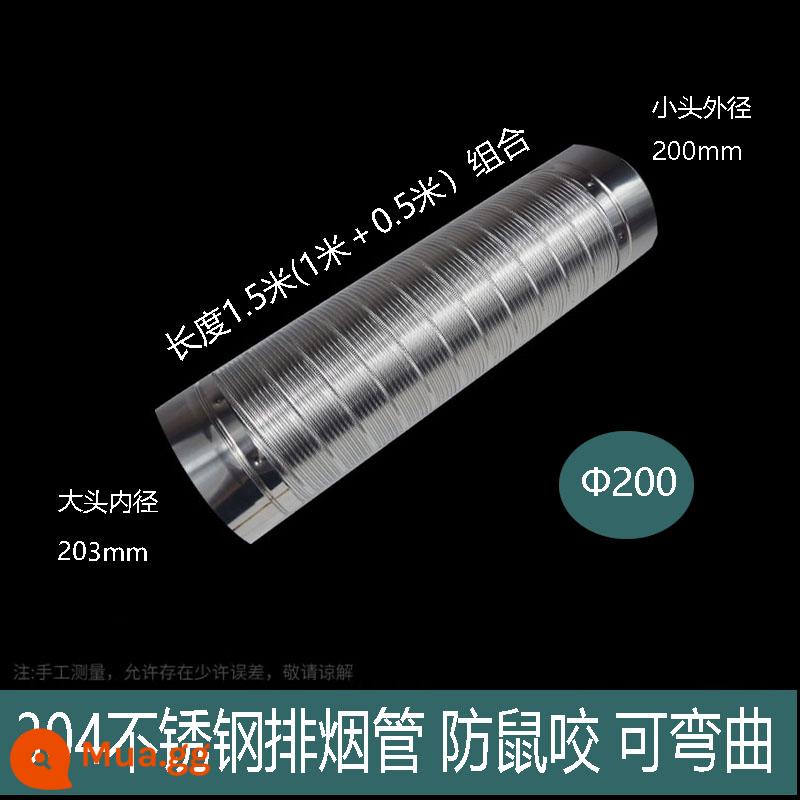 Ống xả ngoài phạm vi ống xả Ống khói inox 304 Ống xả khói kim loại chịu nhiệt độ cao 180 Ống khói cứng chống chuột - 200*1,5m thép không gỉ 1m+0,5 kết hợp tổng chiều dài 1,5m