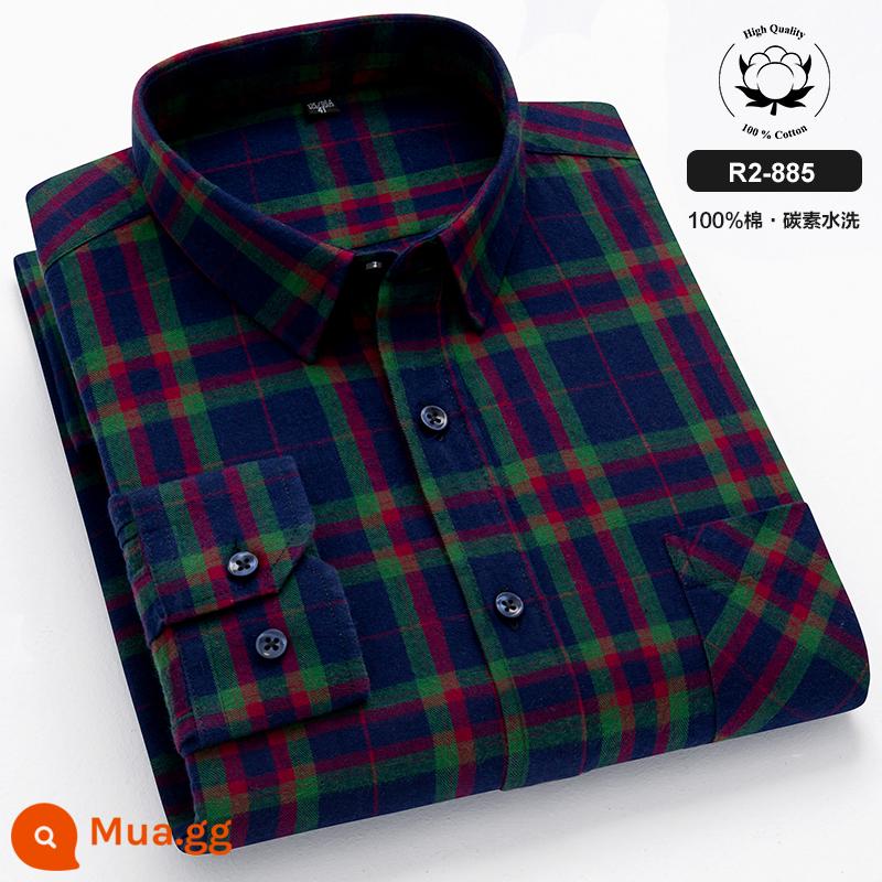 Áo polo Ralph Lauren 100% cotton sơ mi nam dài tay chải sơ mi kẻ sọc cotton giản dị trung niên và trẻ trung Quần áo nam cỡ lớn - R2-885 xanh nước biển đỏ xanh séc