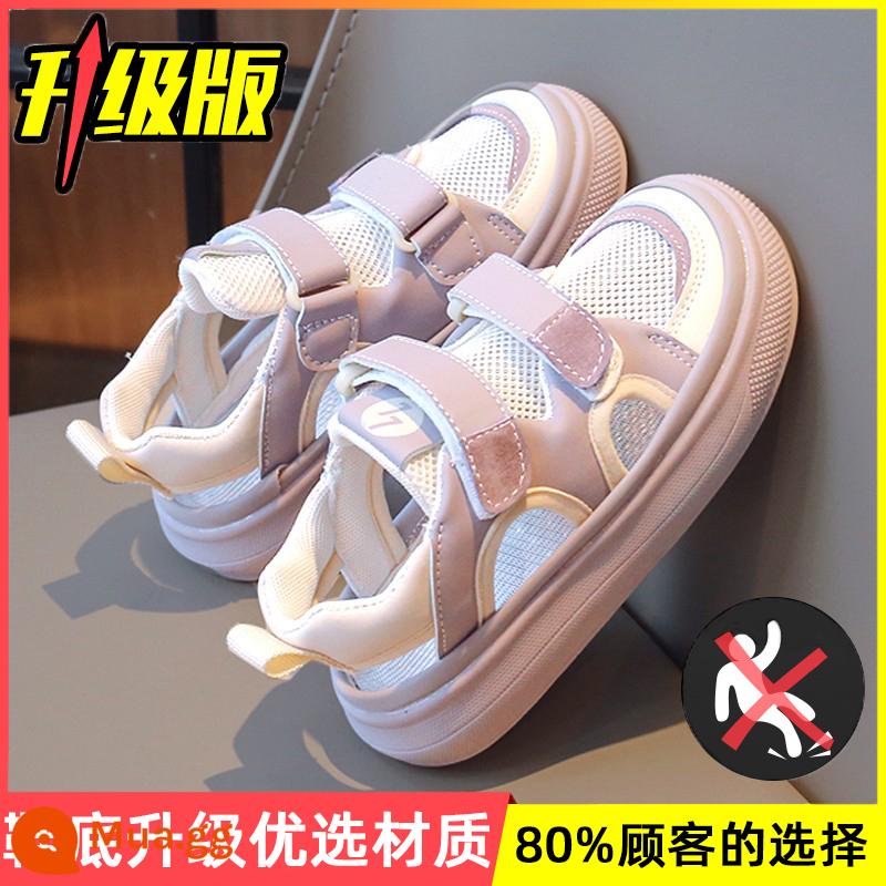 Giày sandal bé gái mùa hè 2023 giày lưới trẻ em thoáng khí mới cho bé trai và bé gái lưới đơn giày thể thao lưới nhỏ màu trắng - Tím [nâng cấp]