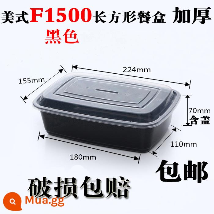 750ML Mỹ hình chữ nhật hộp cơm trưa dùng một lần 900ML giao hàng bao bì hộp tròn đen nắp lồi hộp cơm trưa bát canh - Bộ chữ nhật F1500 đen 150