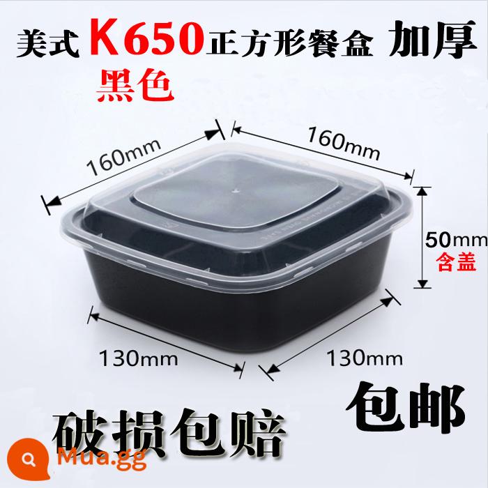 750ML Mỹ hình chữ nhật hộp cơm trưa dùng một lần 900ML giao hàng bao bì hộp tròn đen nắp lồi hộp cơm trưa bát canh - Bộ Vuông K650 Đen 150